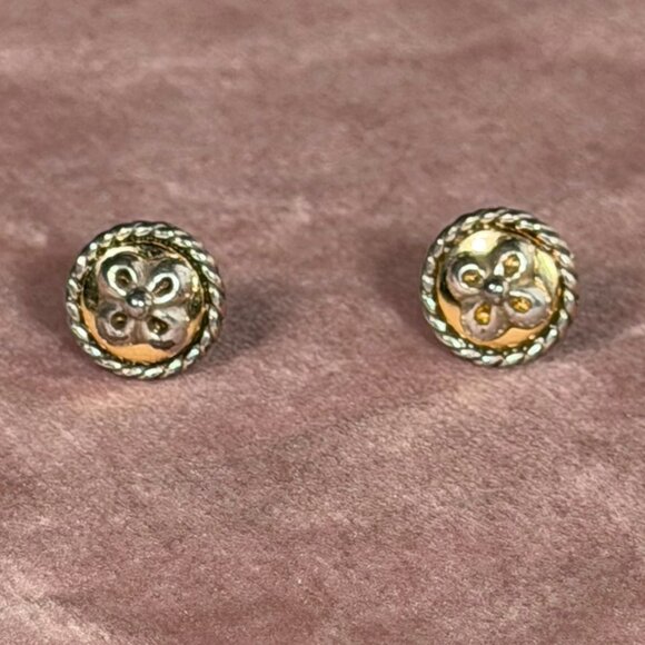 Brighton Two-Tone Filigree Floral Rope Stud Earrings — Classic Silver & Gold - Picture 1 of 5
